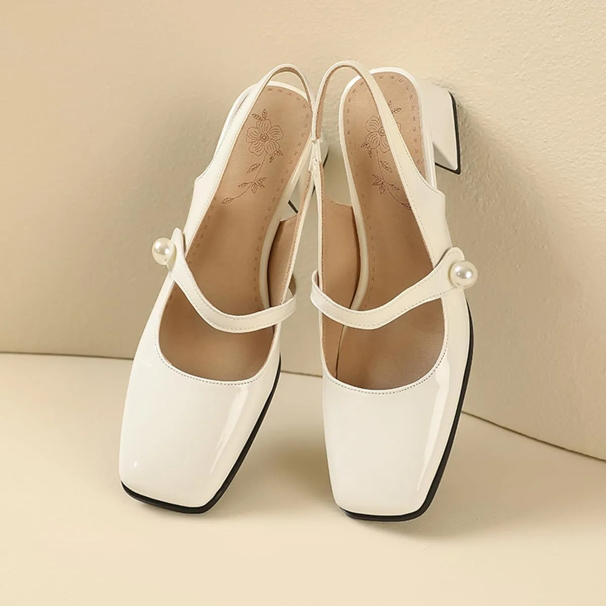 Roimaash Sweet Mid Heels Mary Janes for Women Square Toe Dressy Pumps
