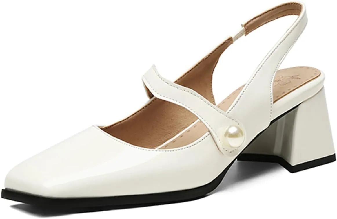 Roimaash Sweet Mid Heels Mary Janes for Women Square Toe Dressy Pumps