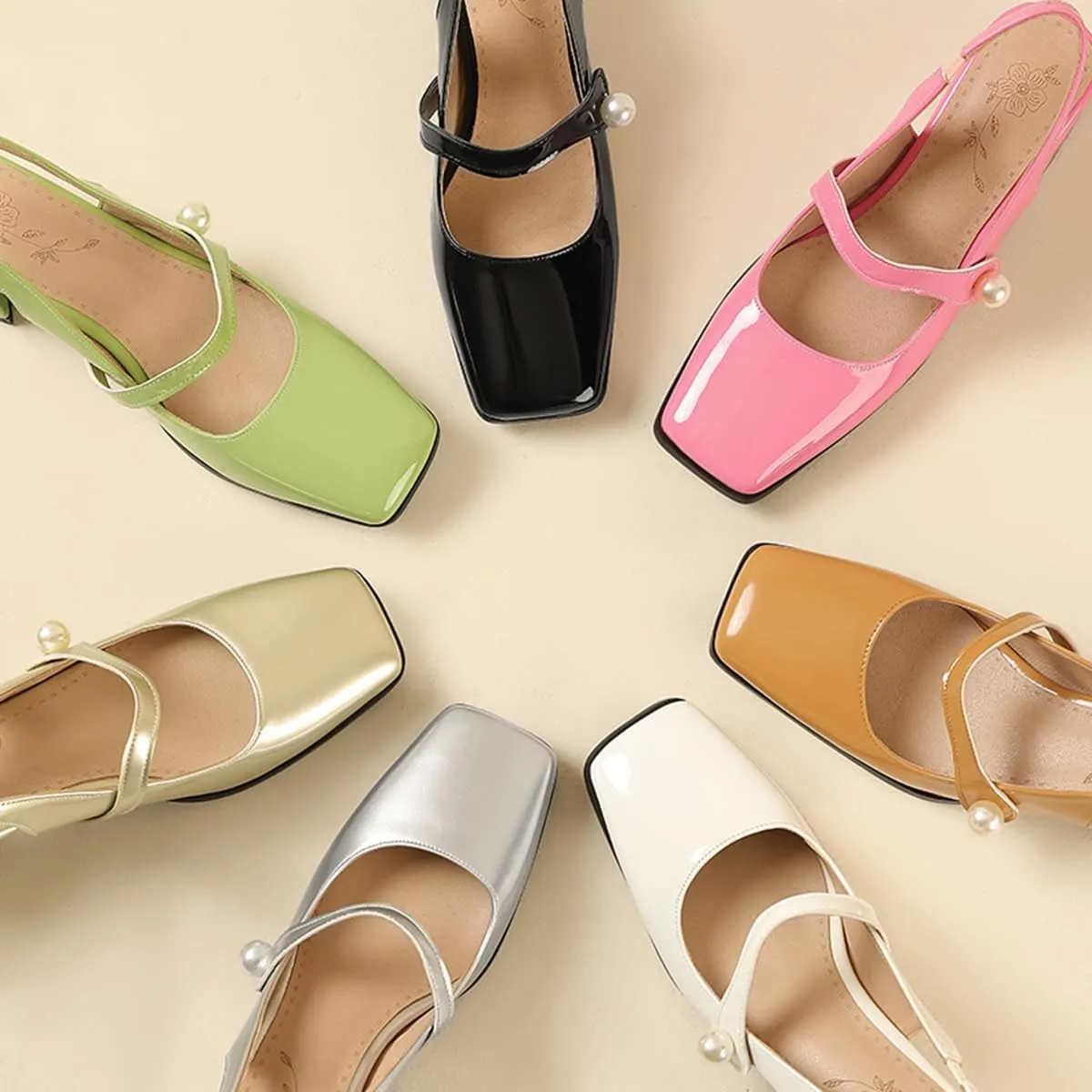 Roimaash Sweet Mid Heels Mary Janes for Women Square Toe Dressy Pumps