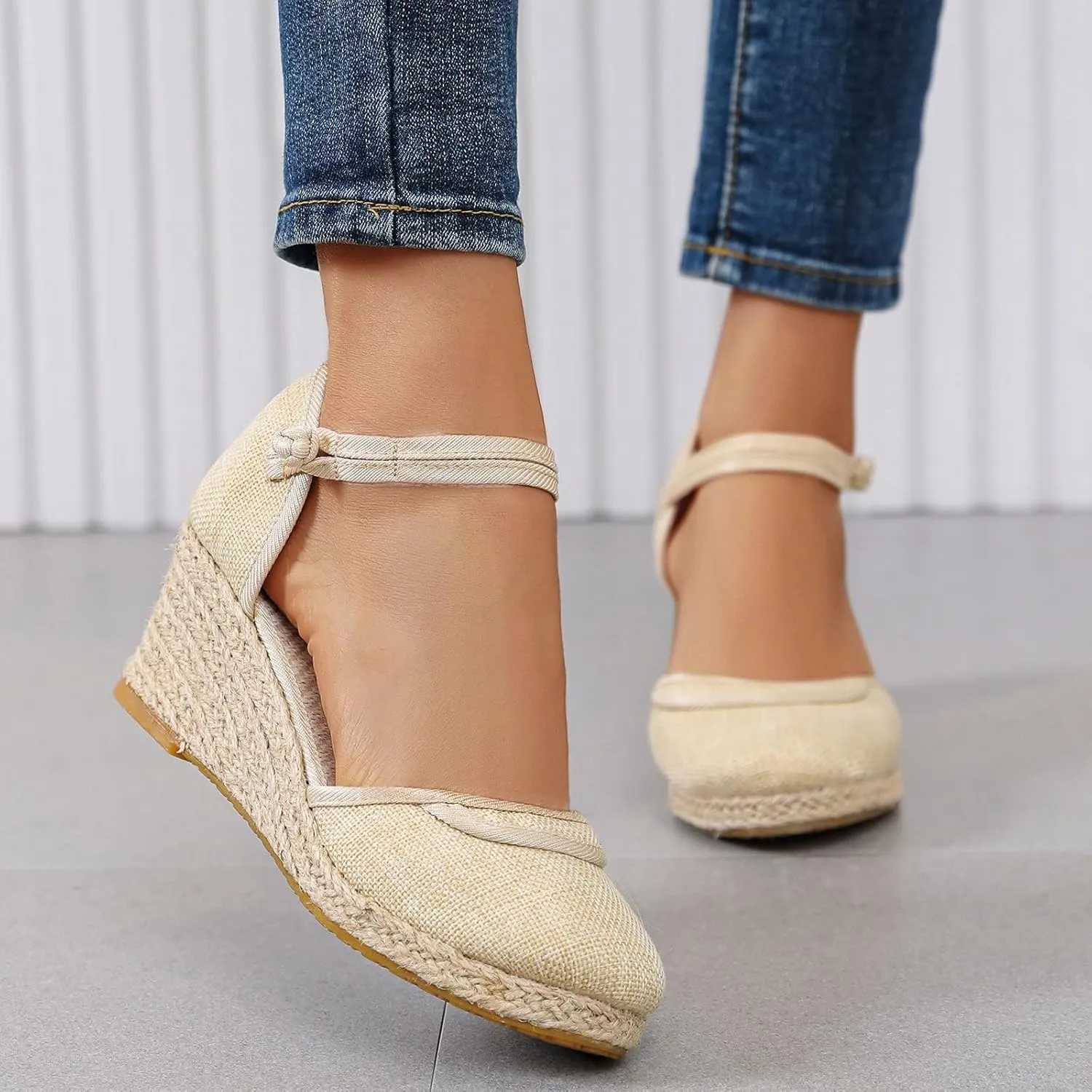 Sandals for Women Closed Toe Ankle Strap Espadrilles Wedge Sandal Close Platform Sandal Summer 2025 Dressy Casual Wedges Heels Dress Low Heel Canvas Shoes Summer