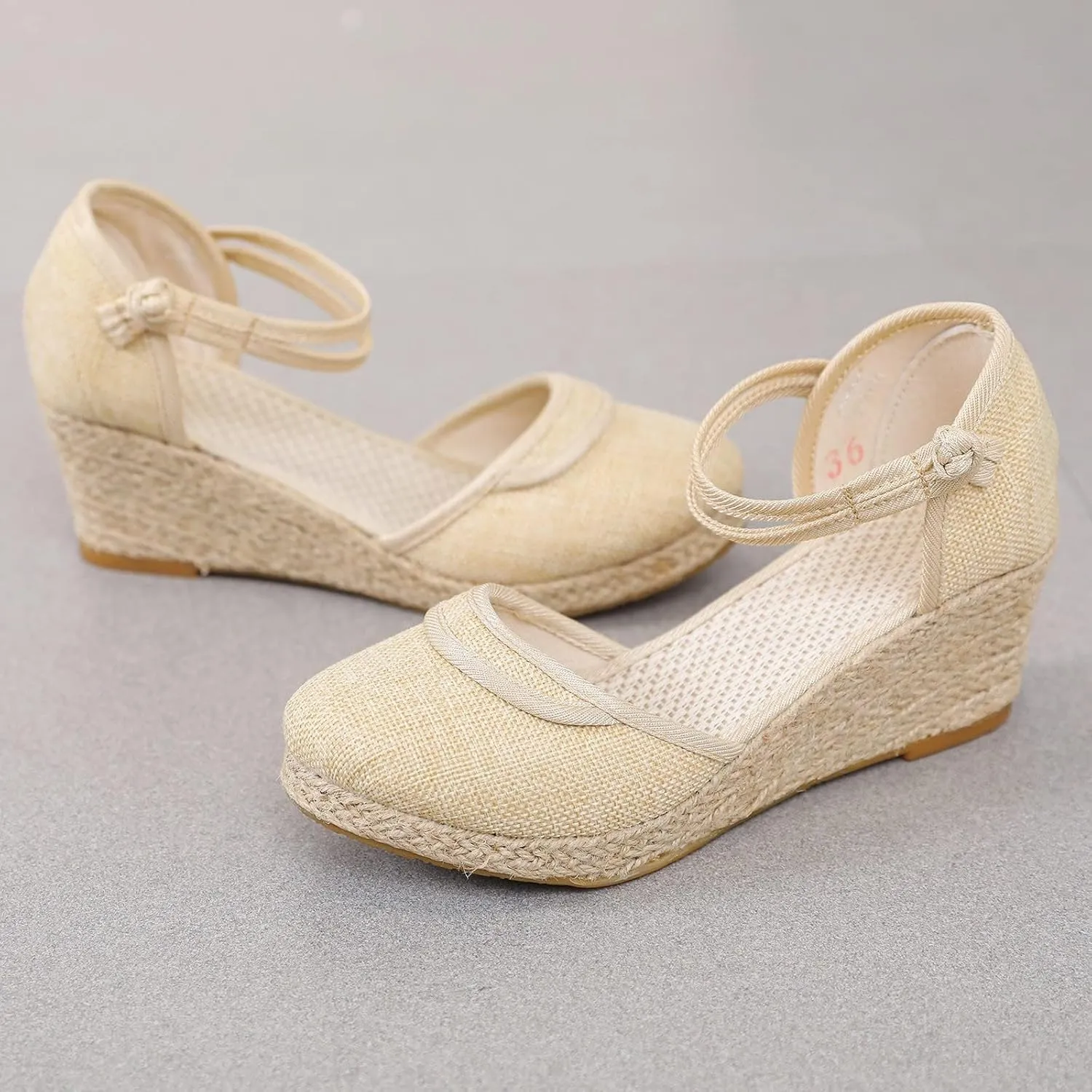 Sandals for Women Closed Toe Ankle Strap Espadrilles Wedge Sandal Close Platform Sandal Summer 2025 Dressy Casual Wedges Heels Dress Low Heel Canvas Shoes Summer