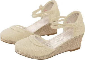Sandals for Women Closed Toe Ankle Strap Espadrilles Wedge Sandal Close Platform Sandal Summer 2025 Dressy Casual Wedges Heels Dress Low Heel Canvas Shoes Summer