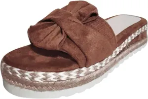 Sandals for Women Flat Wide Glitter Flat Flip-Flops Cork Sole Canvas Summer Cute Knot Bow Ladies Slides Slip-on Comfortable Gladiator Sandals Beach Slippers