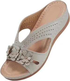 Sandals for Women Slip On Dressy Summer Sandal Comfortable Walking Slides Lightweight Memory Foam Slippers Casual Platform Sandals Orthopedic Wedge Shoes Arch Support Slipper with Flowers
