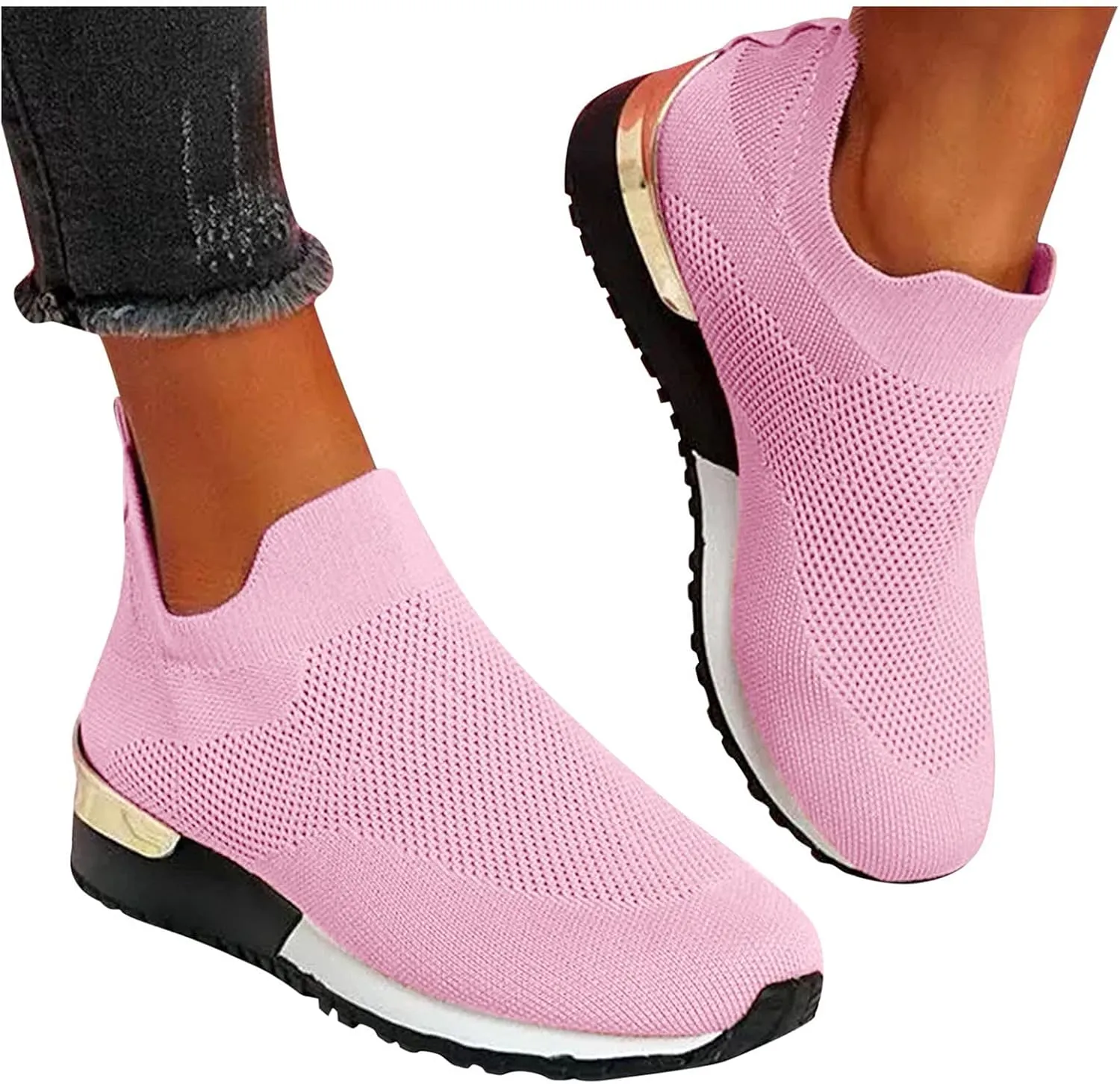 SBGMoSJ Platform Sneakers for Women Fashion 2 Inch High Slip On Shoes Women Dressy Comfort Running Shoes Women Wide Width Womens Black Sneakers Zapatos CóModos para Mujeres Embarazadas
