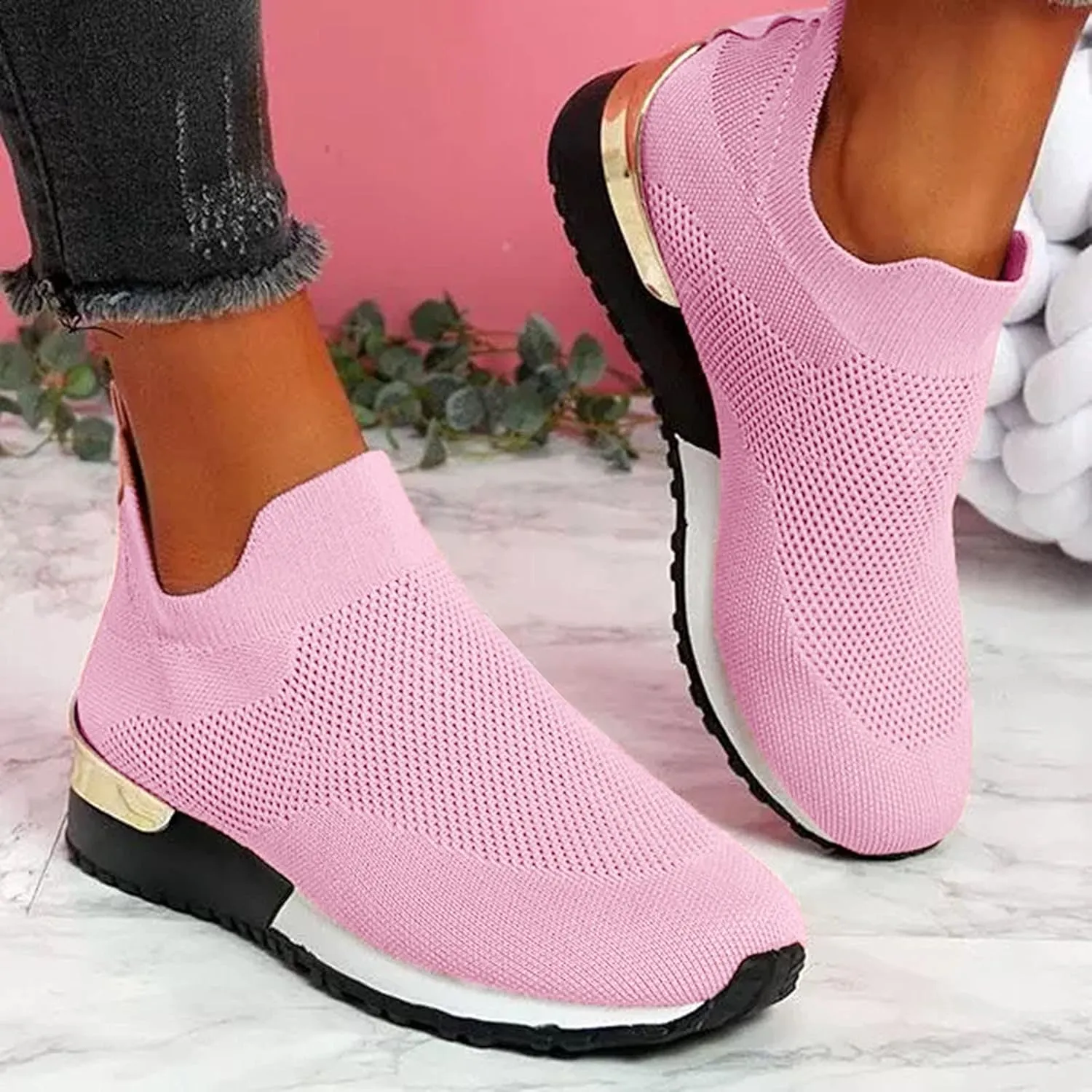 SBGMoSJ Platform Sneakers for Women Fashion 2 Inch High Slip On Shoes Women Dressy Comfort Running Shoes Women Wide Width Womens Black Sneakers Zapatos CóModos para Mujeres Embarazadas