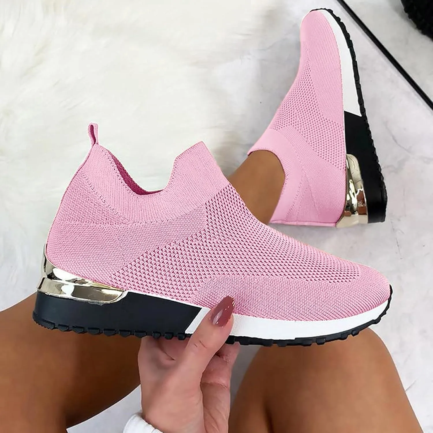 SBGMoSJ Platform Sneakers for Women Fashion 2 Inch High Slip On Shoes Women Dressy Comfort Running Shoes Women Wide Width Womens Black Sneakers Zapatos CóModos para Mujeres Embarazadas