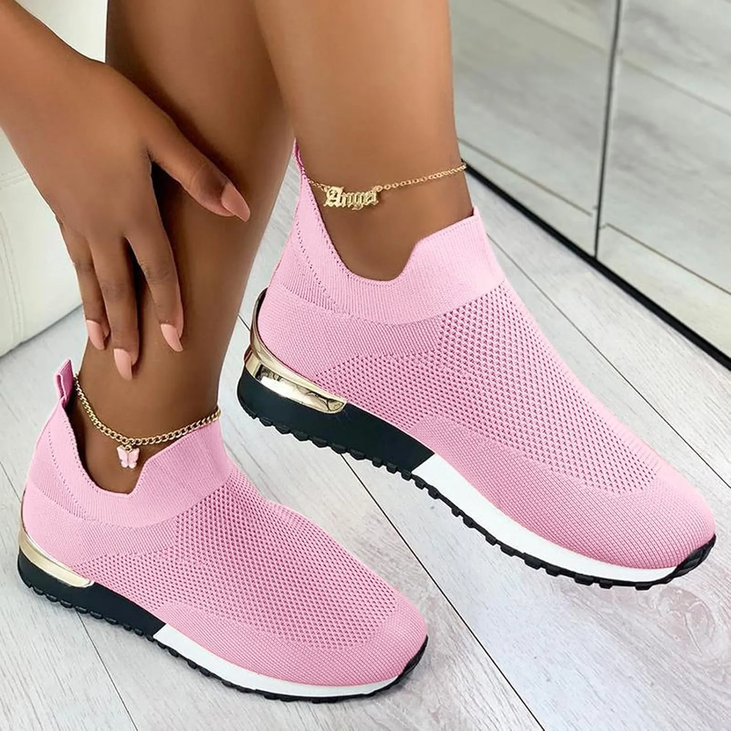 SBGMoSJ Platform Sneakers for Women Fashion 2 Inch High Slip On Shoes Women Dressy Comfort Running Shoes Women Wide Width Womens Black Sneakers Zapatos CóModos para Mujeres Embarazadas