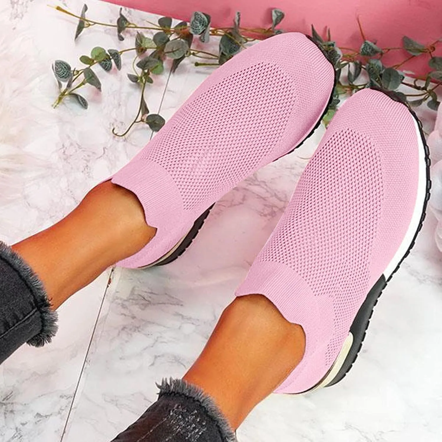 SBGMoSJ Platform Sneakers for Women Fashion 2 Inch High Slip On Shoes Women Dressy Comfort Running Shoes Women Wide Width Womens Black Sneakers Zapatos CóModos para Mujeres Embarazadas