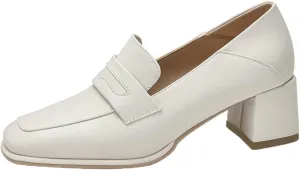 Shinelly Women Chunky Loafers Square Toe Block Heel Pumps Mid Heels