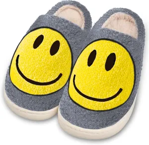 Smile Face Slippers for Women and Men, Retro Comfy Warm Soft Fuzzy Plush Slip-On House Shoes Funny Cute Happy Smile Home Winter Warmies Pillow Cloud Memory Foam Fluffy Slipper for Indoor & Outdoor