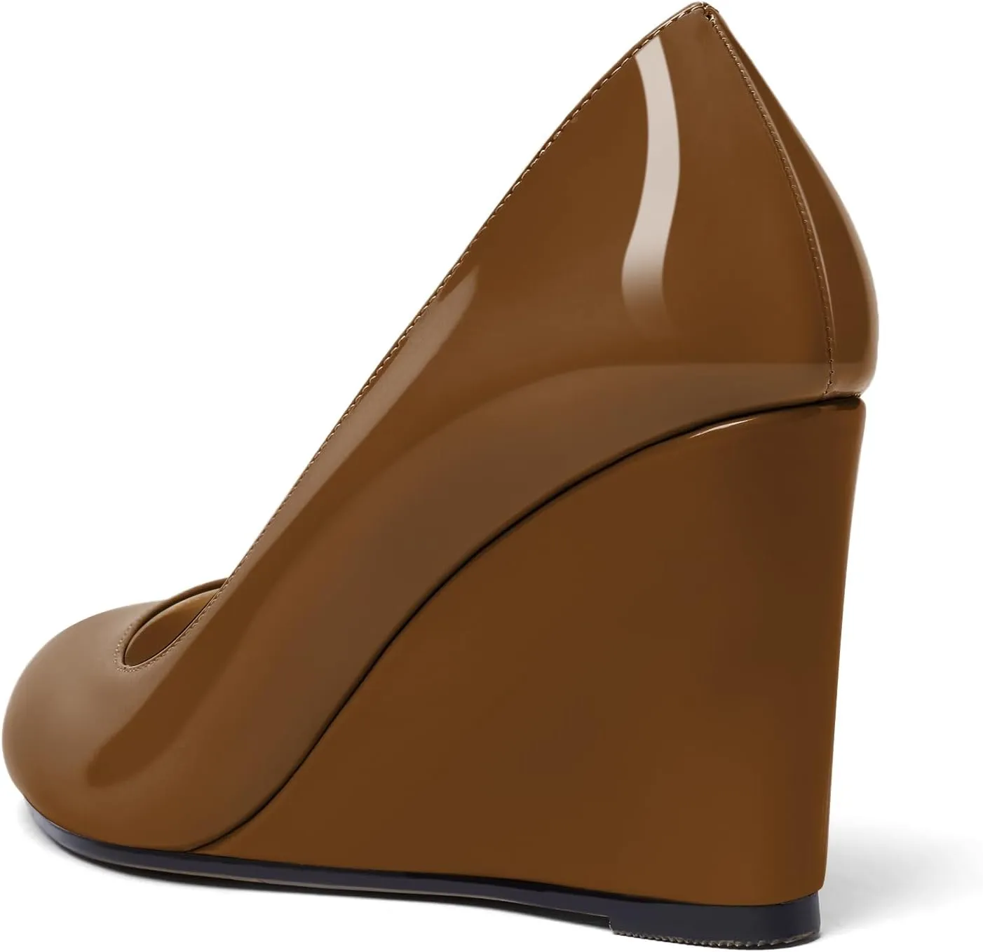 Soireelady Women Round Toe Wedges Closed Toe High Heel Pumps Slip On Wedge Heels Patent Leather Office Work Heels Elegant Dress Shoes