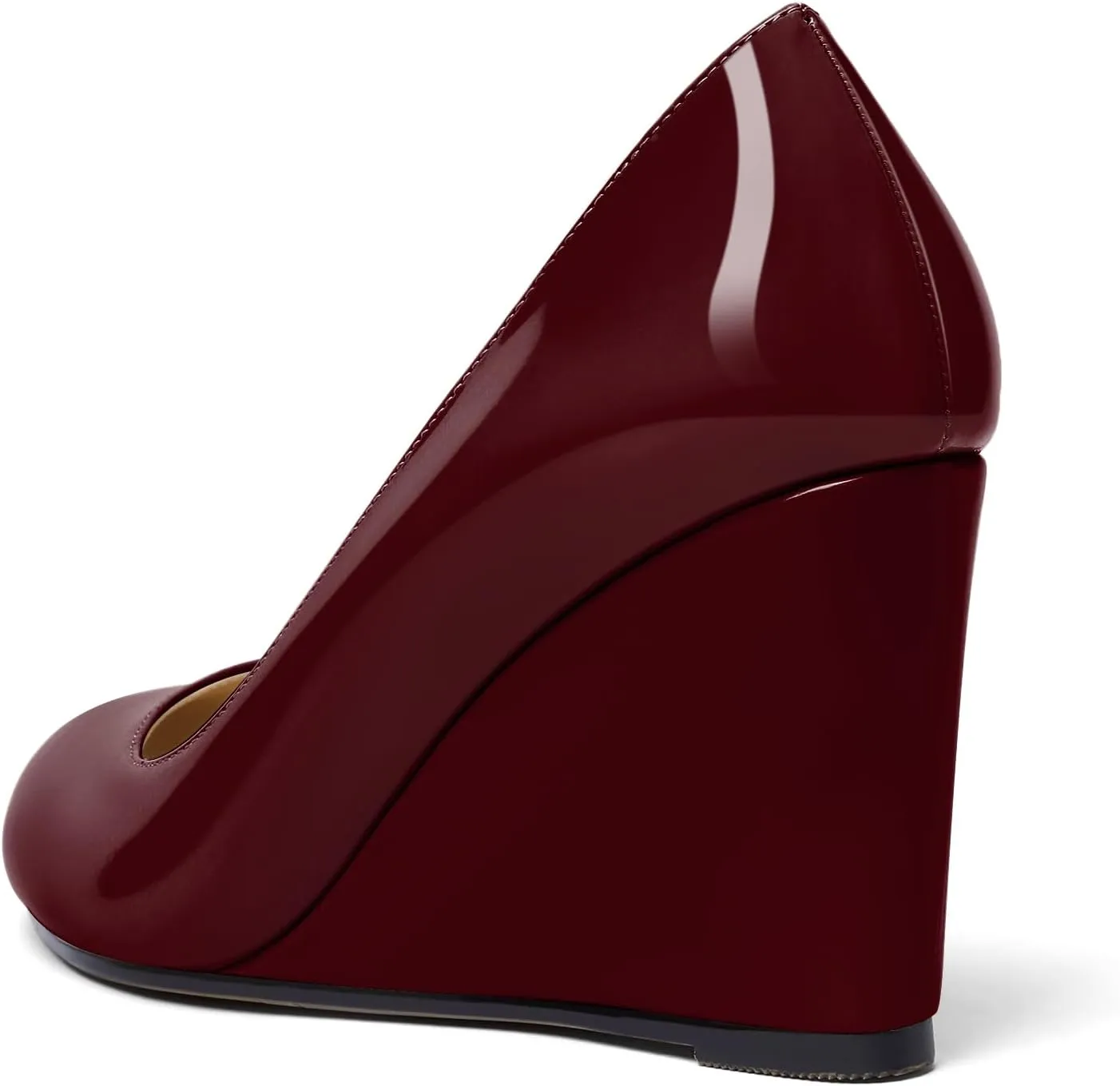 Soireelady Women Round Toe Wedges Closed Toe High Heel Pumps Slip On Wedge Heels Patent Leather Office Work Heels Elegant Dress Shoes
