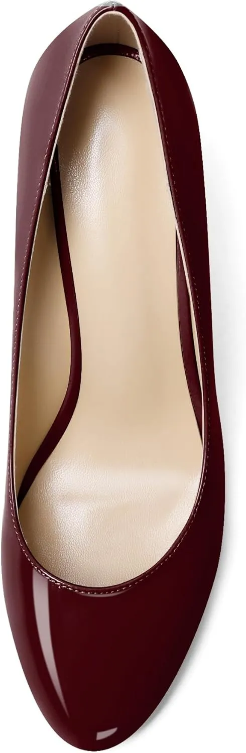 Soireelady Women Round Toe Wedges Closed Toe High Heel Pumps Slip On Wedge Heels Patent Leather Office Work Heels Elegant Dress Shoes
