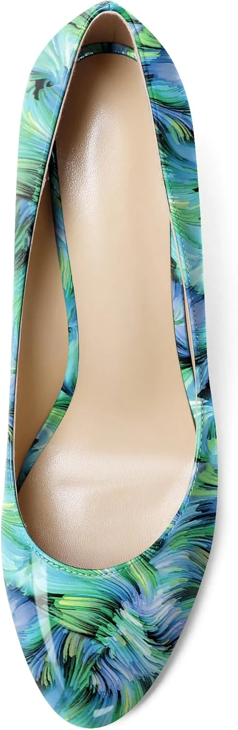 Soireelady Women Round Toe Wedges Closed Toe High Heel Pumps Slip On Wedge Heels Patent Leather Office Work Heels Elegant Dress Shoes