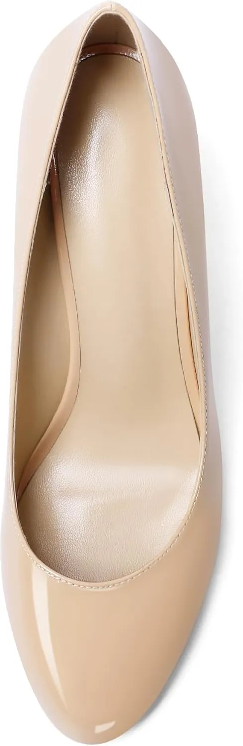 Soireelady Women Round Toe Wedges Closed Toe High Heel Pumps Slip On Wedge Heels Patent Leather Office Work Heels Elegant Dress Shoes