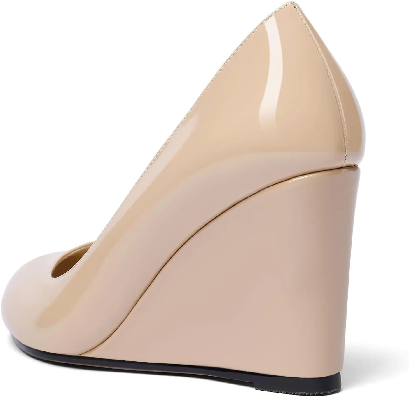 Soireelady Women Round Toe Wedges Closed Toe High Heel Pumps Slip On Wedge Heels Patent Leather Office Work Heels Elegant Dress Shoes