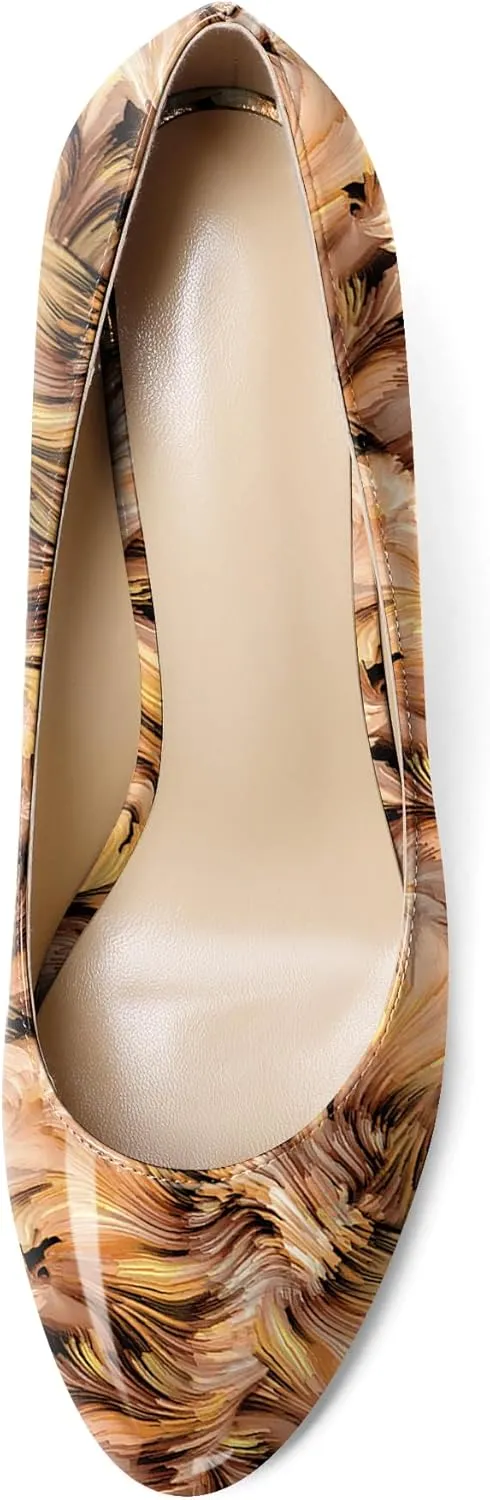 Soireelady Women Round Toe Wedges Closed Toe High Heel Pumps Slip On Wedge Heels Patent Leather Office Work Heels Elegant Dress Shoes