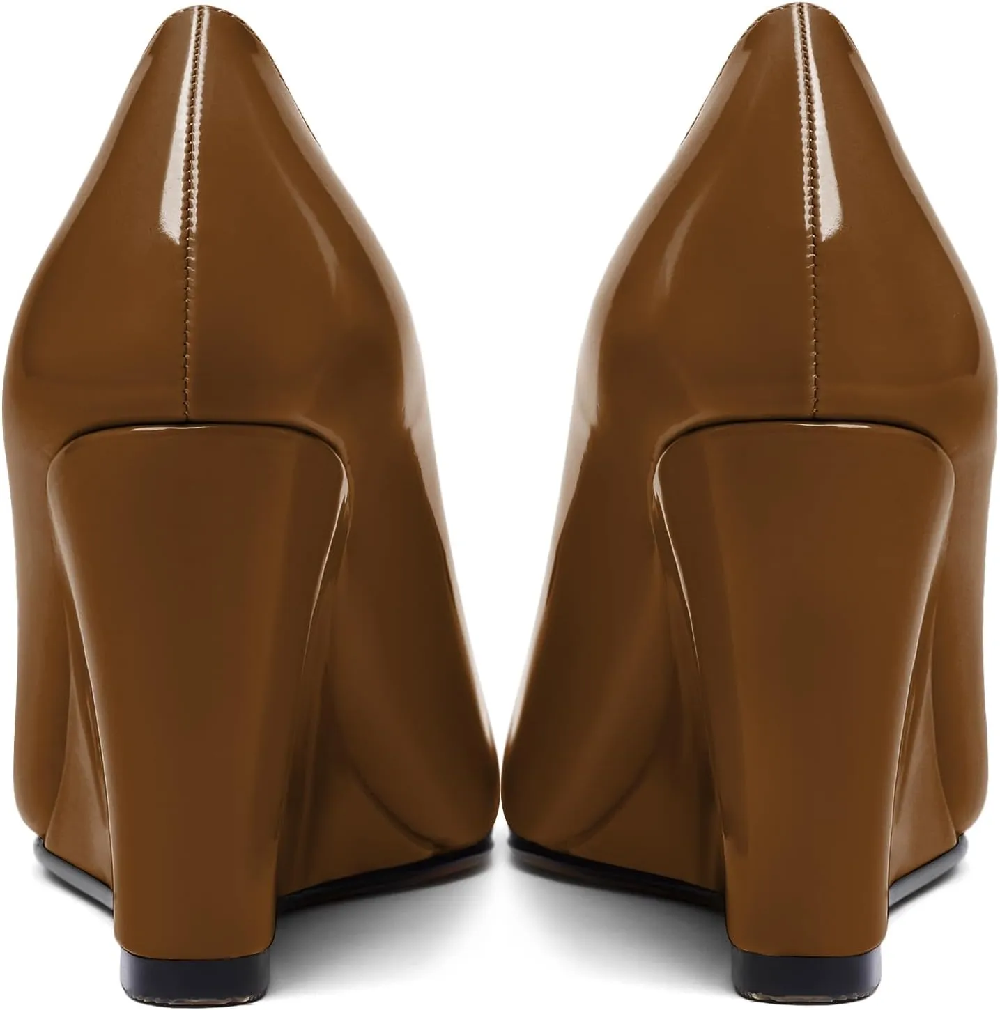 Soireelady Women Round Toe Wedges Closed Toe High Heel Pumps Slip On Wedge Heels Patent Leather Office Work Heels Elegant Dress Shoes