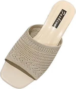 Square Toe Sandals for Women Slip on Dressy Slides Chunky Low Heel Sandal Comfort Summer Shoes Office Work