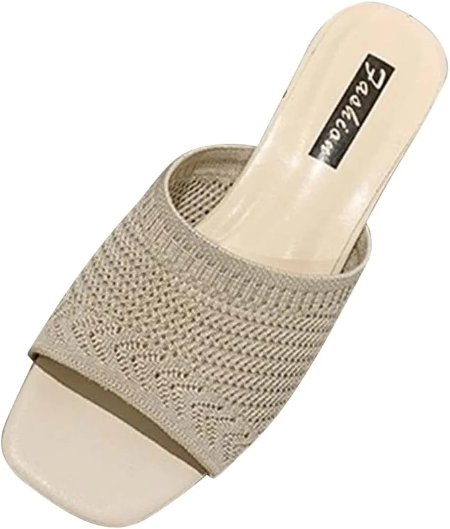 Square Toe Sandals for Women Slip on Dressy Slides Chunky Low Heel Sandal Comfort Summer Shoes Office Work