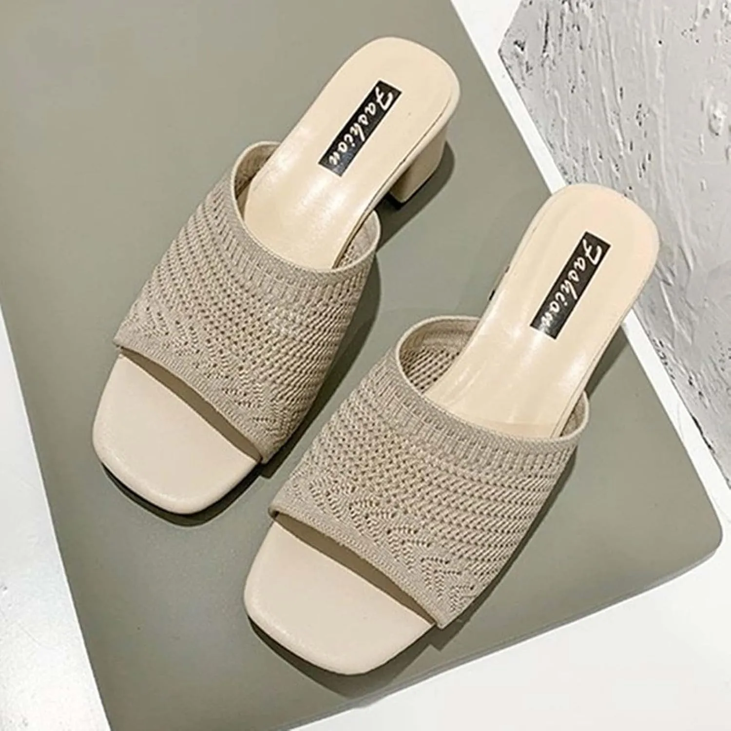 Square Toe Sandals for Women Slip on Dressy Slides Chunky Low Heel Sandal Comfort Summer Shoes Office Work