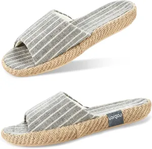 Summer House Slippers for Women Indoor Open Toe Women House Slippers Cotton and Linen Shoes Breathable Home TPR Outsole