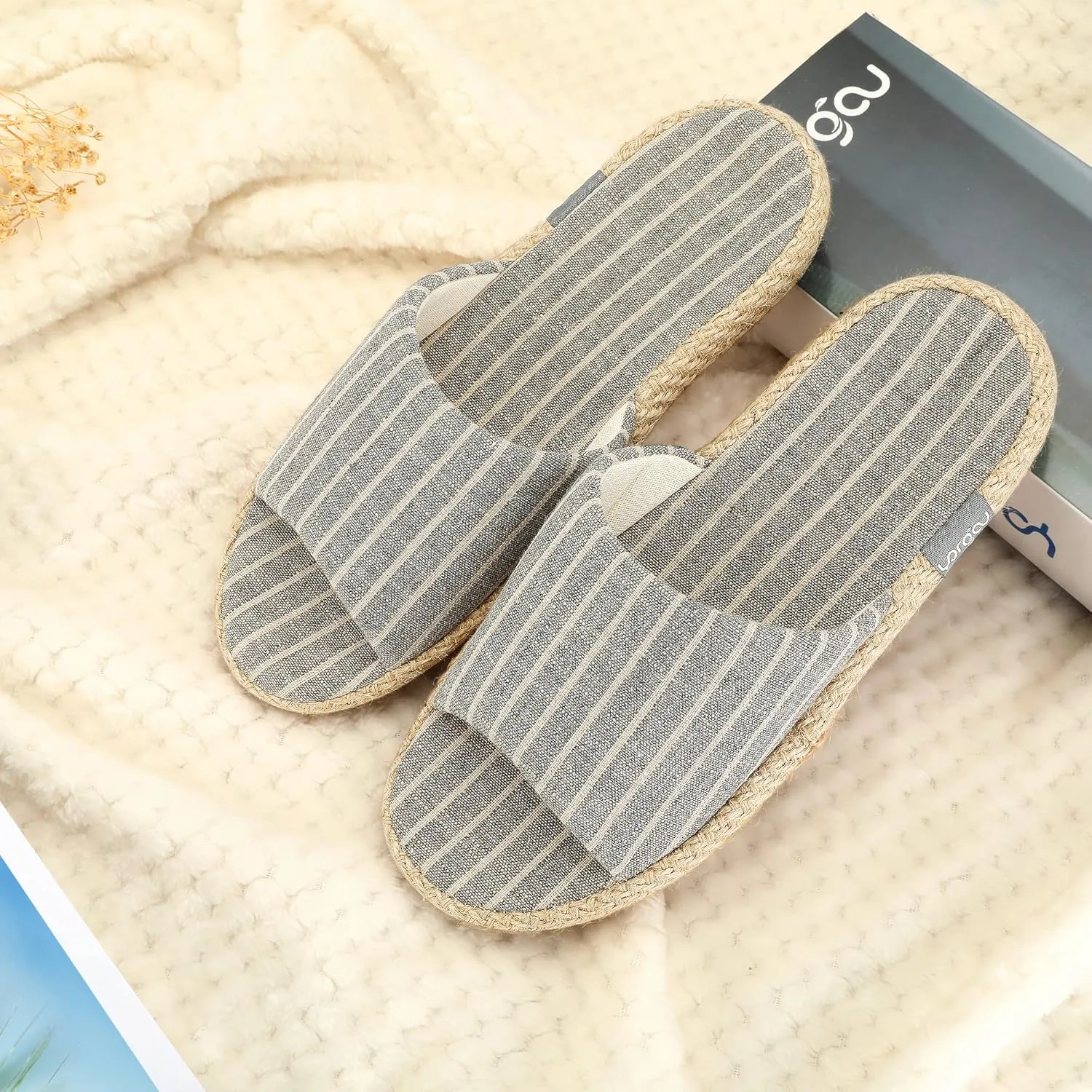 Summer House Slippers for Women Indoor Open Toe Women House Slippers Cotton and Linen Shoes Breathable Home TPR Outsole