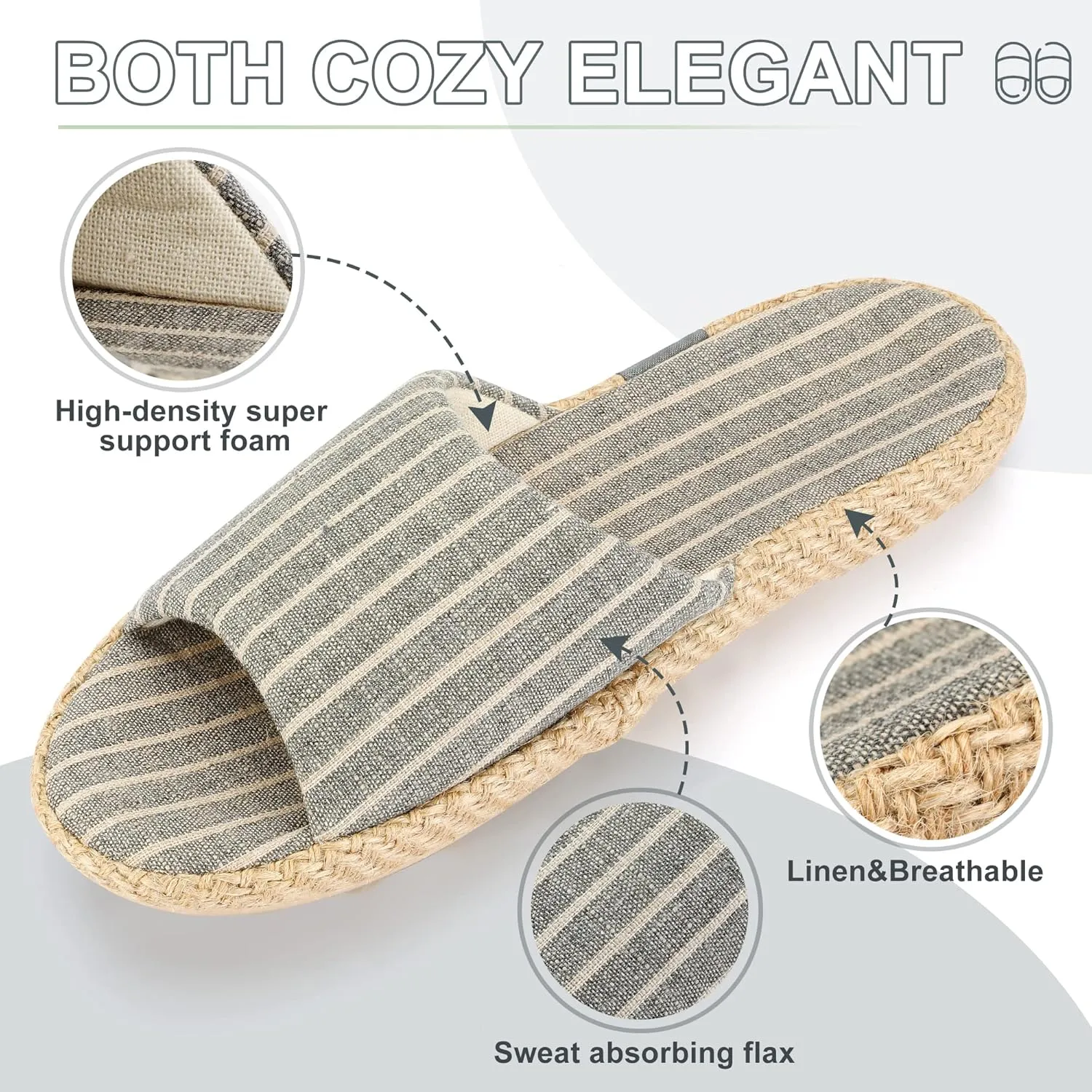 Summer House Slippers for Women Indoor Open Toe Women House Slippers Cotton and Linen Shoes Breathable Home TPR Outsole