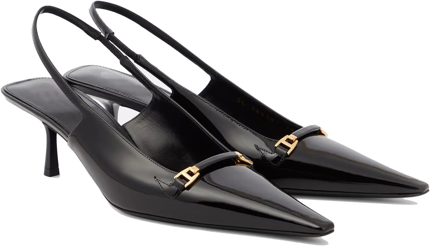 THESHY Women's Slingback Kitten Heels Pointed Toe Stiletto High Heels Patent Leather Pumps Backless Slip-on Dress Pumps for Women