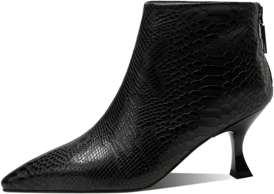 TinaCus Embossed Genuine Leather Back Zipper Women's Pointed Toe Stiletto Heels Handmade Ankle Boots