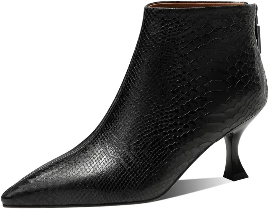 TinaCus Embossed Genuine Leather Back Zipper Women's Pointed Toe Stiletto Heels Handmade Ankle Boots