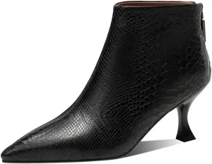TinaCus Embossed Genuine Leather Back Zipper Women's Pointed Toe Stiletto Heels Handmade Ankle Boots