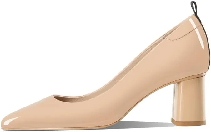 TinaCus Glossy Patent Leather Handmade Sqaure Toe Mid Chunky Heels Women's Casual Pumps Shoes