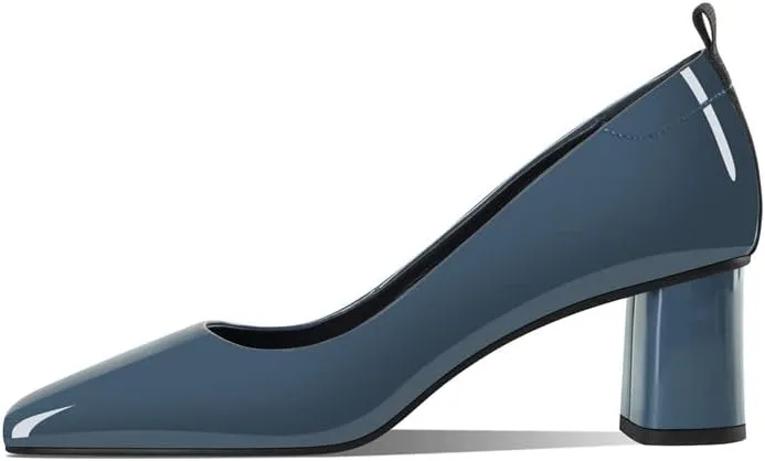 TinaCus Glossy Patent Leather Handmade Sqaure Toe Mid Chunky Heels Women's Casual Pumps Shoes