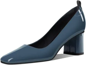 TinaCus Glossy Patent Leather Handmade Sqaure Toe Mid Chunky Heels Women's Casual Pumps Shoes