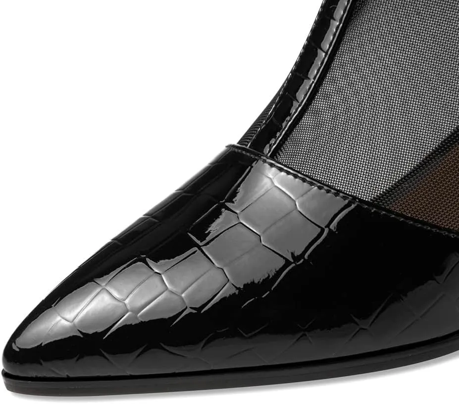 TinaCus Patent Leather & Breathable Mesh Women's Pointed Toe Handmade Flower Mid Heels Zip Up Ankle Boots