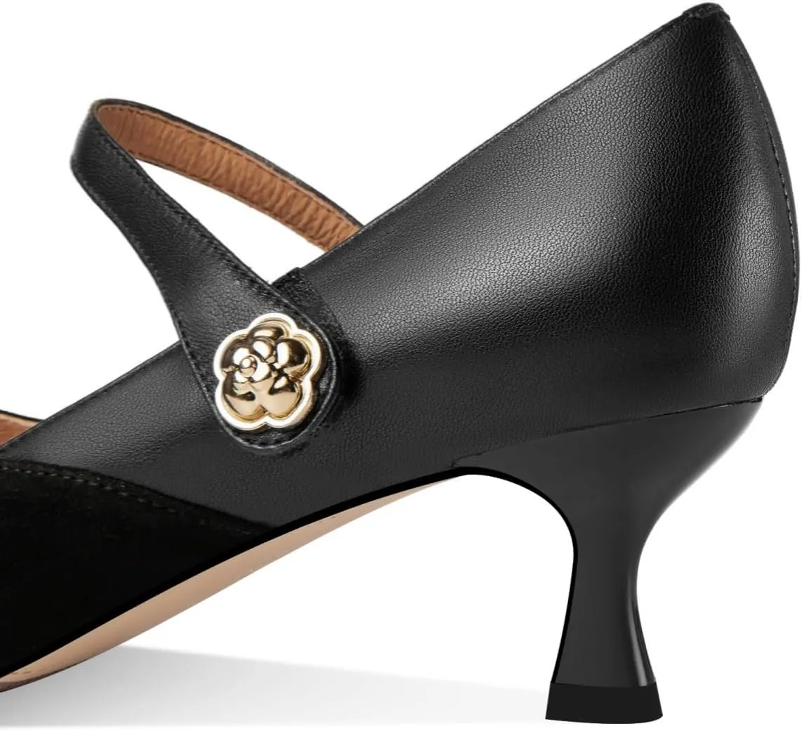 TinaCus Suede & Genuine Leather Women's Pointed Toe Handmade Kitten Heels Cute Pumps Shoes