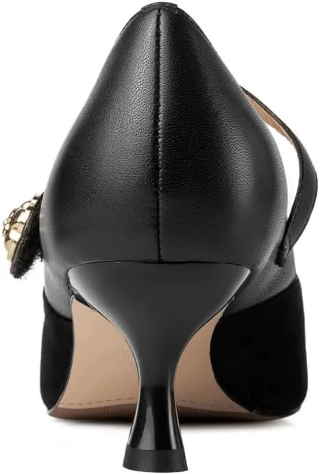 TinaCus Suede & Genuine Leather Women's Pointed Toe Handmade Kitten Heels Cute Pumps Shoes