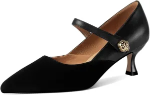 TinaCus Suede & Genuine Leather Women's Pointed Toe Handmade Kitten Heels Cute Pumps Shoes