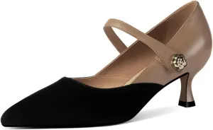 TinaCus Suede & Genuine Leather Women's Pointed Toe Handmade Kitten Heels Cute Pumps Shoes
