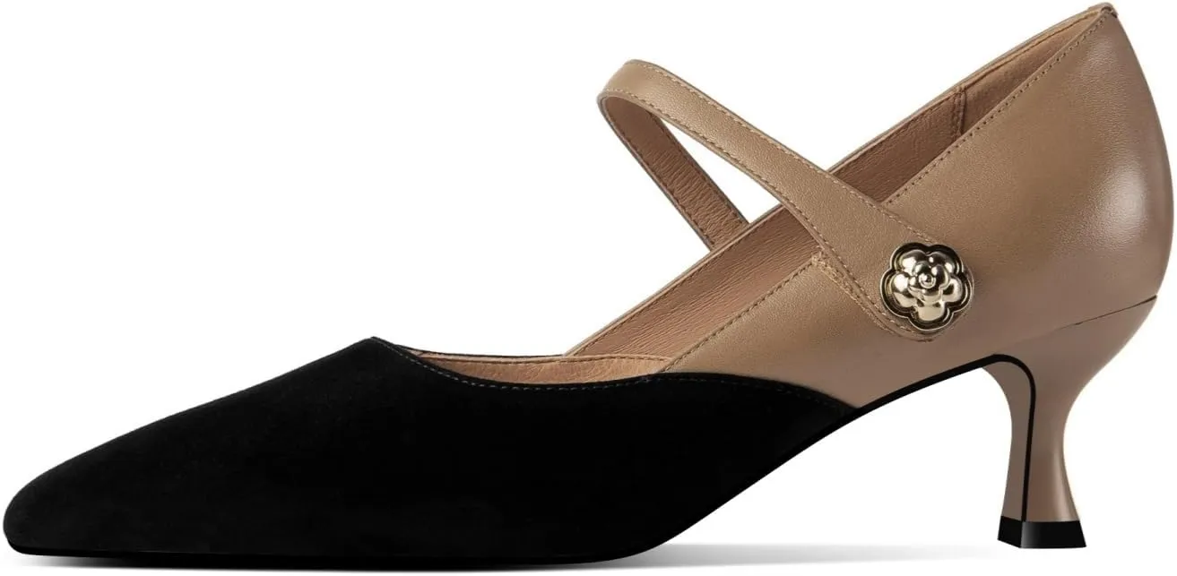 TinaCus Suede & Genuine Leather Women's Pointed Toe Handmade Kitten Heels Cute Pumps Shoes