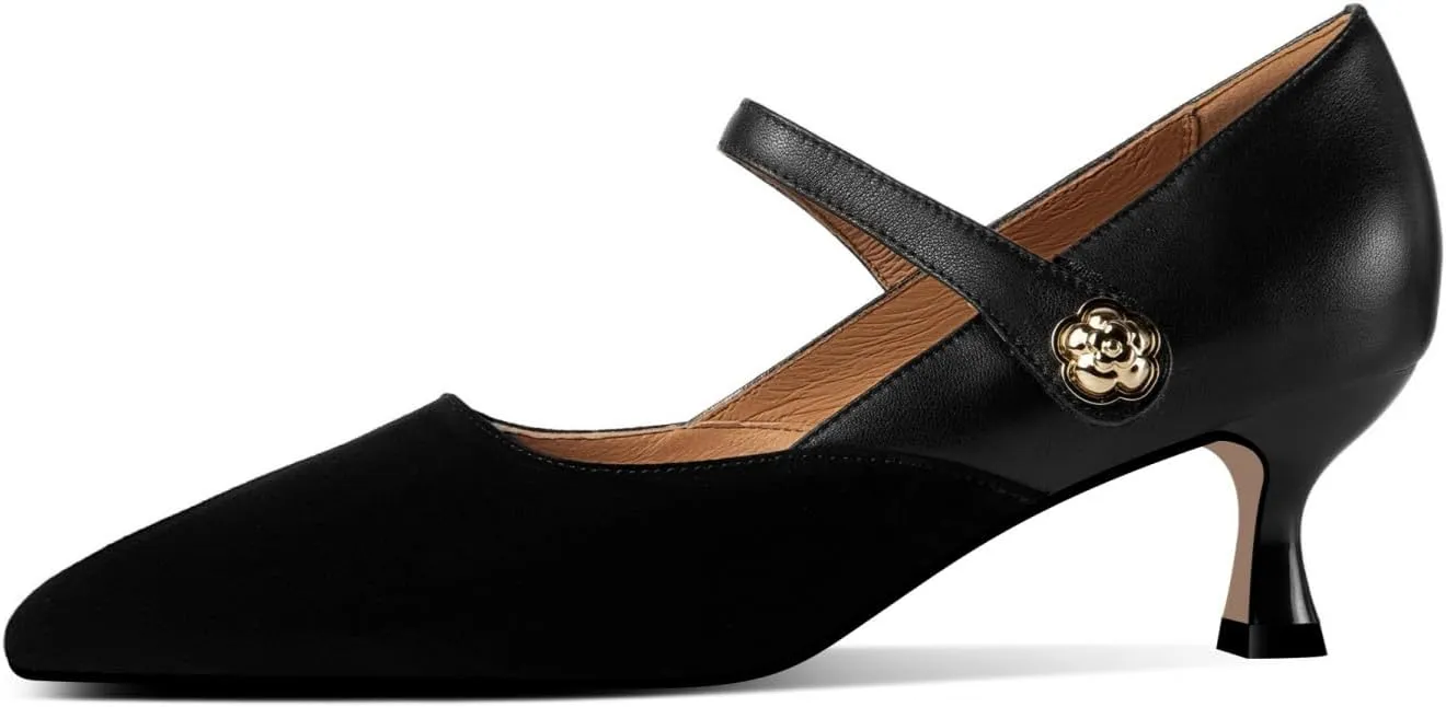 TinaCus Suede & Genuine Leather Women's Pointed Toe Handmade Kitten Heels Cute Pumps Shoes