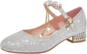 Toddler Mary Jane Shoes Round Toe Chunky Block Heel Mary Jane Flats Oxfords Dress Shoes for Party School Wedding