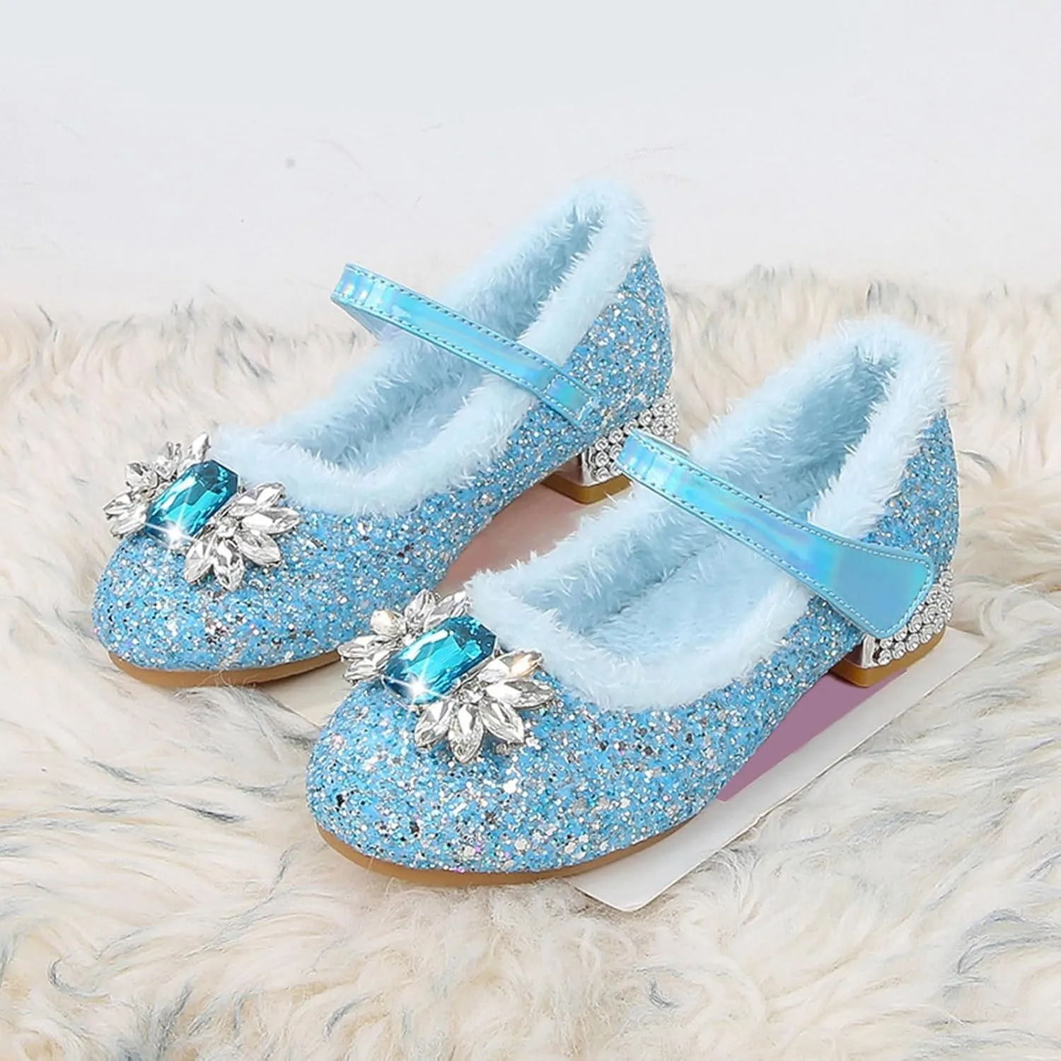 Toddler/Kids Girls Rhinestone Low Heel Dress Shoes Princess Mary Jane Shoes Beads Flower Wedding Party Glitter Shoes