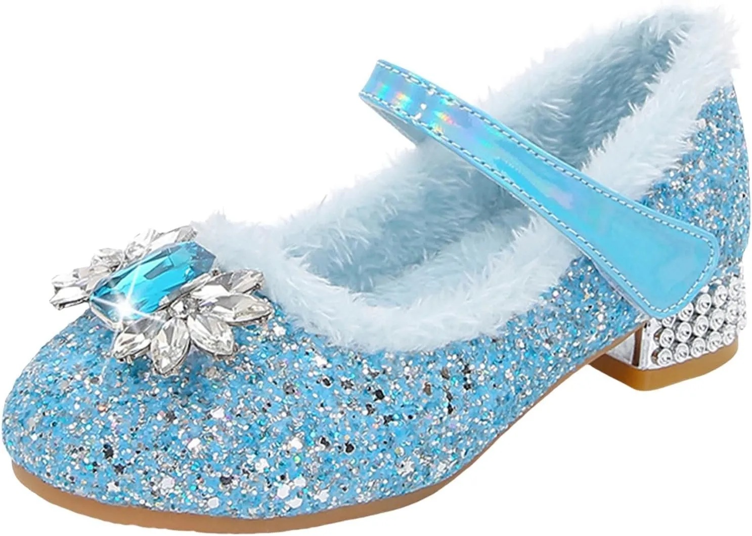 Toddler/Kids Girls Rhinestone Low Heel Dress Shoes Princess Mary Jane Shoes Beads Flower Wedding Party Glitter Shoes