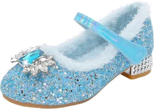 Toddler/Kids Girls Rhinestone Low Heel Dress Shoes Princess Mary Jane Shoes Beads Flower Wedding Party Glitter Shoes