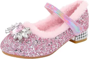 Toddler/Kids Girls Rhinestone Low Heel Dress Shoes Princess Mary Jane Shoes Beads Flower Wedding Party Glitter Shoes