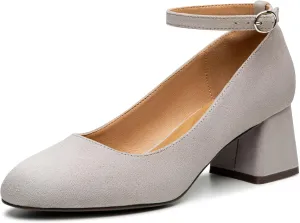 Trary Women's Chunky Low Heels Closed Round Toe Block Heels Mary Jane Shoes Adjustable Ankle Strap Pumps Comfortable Loafers Casual Dress Wedding Work Heels for Women