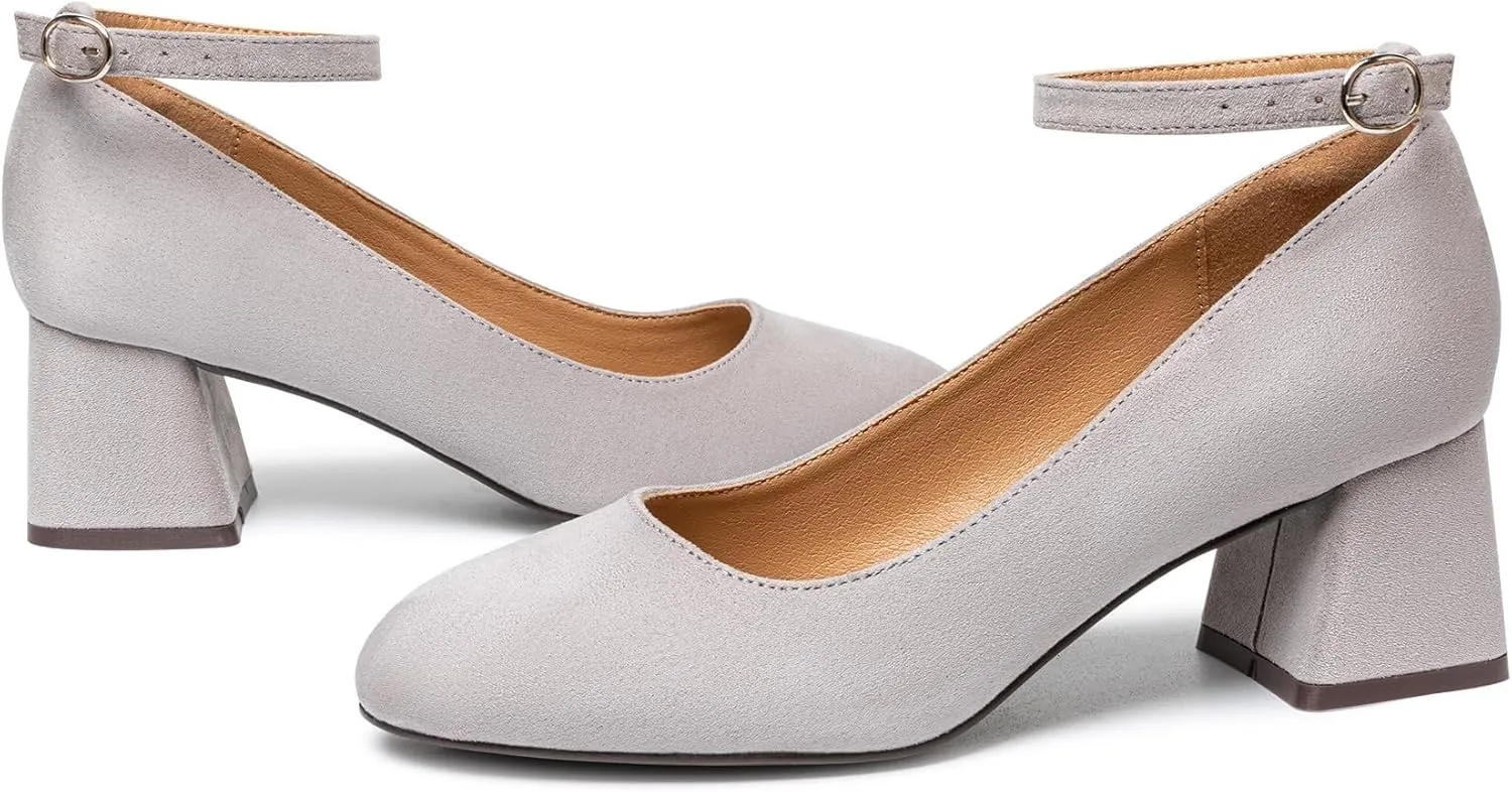 Trary Women's Chunky Low Heels Closed Round Toe Block Heels Mary Jane Shoes Adjustable Ankle Strap Pumps Comfortable Loafers Casual Dress Wedding Work Heels for Women